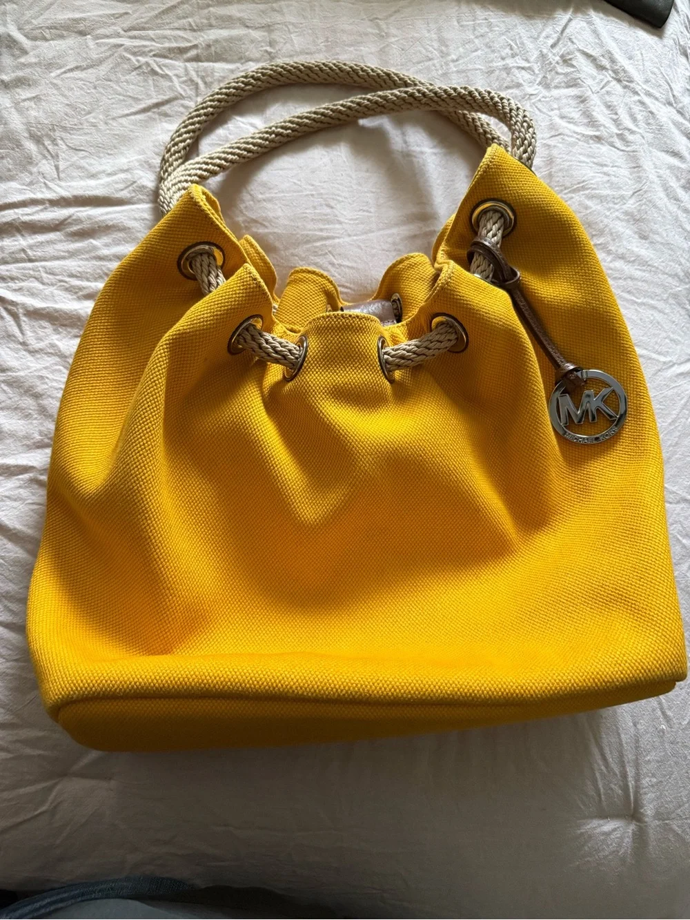 Michael Kors Bright Yellow Canvas Drawstring Shoulder Bag